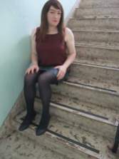 Anna Secret Poet Denim Skirt on Stairs 1