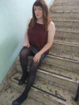 Anna Secret Poet Denim Skirt on Stairs 2
